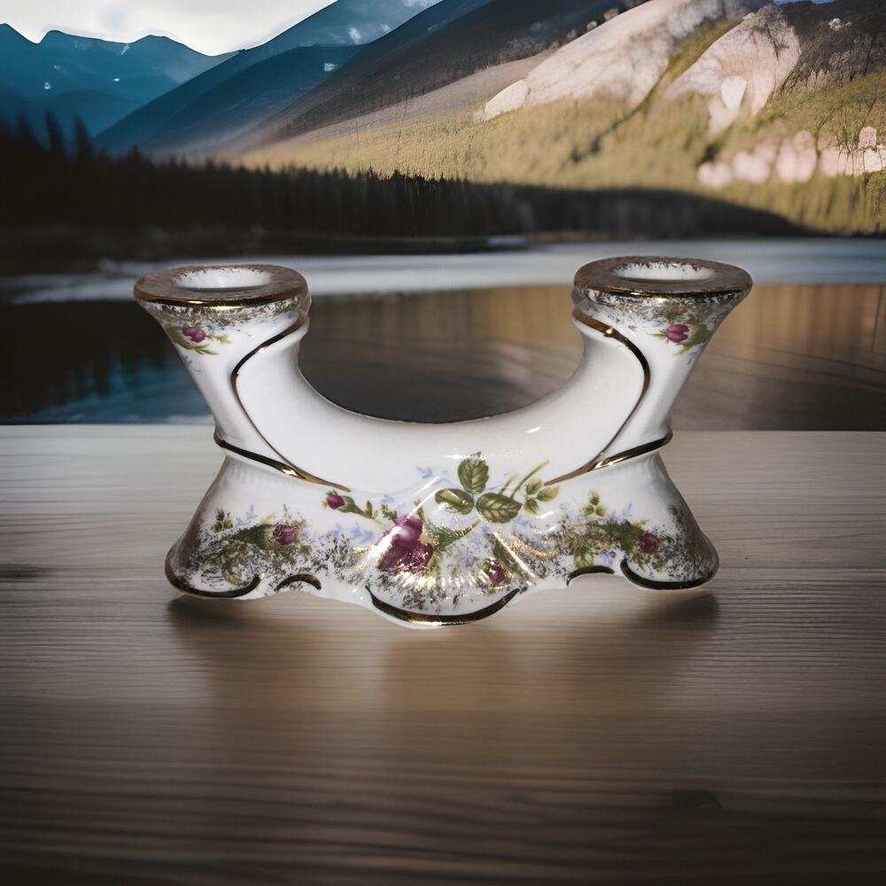 Chodziez Porcelain Candle Stand Poland Majestic Rose Floral Vintage Center Pc